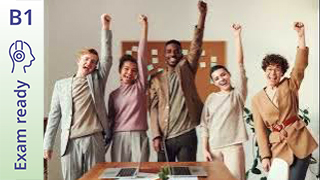 Exam ready - B1 - Image Description: Happy People in an office