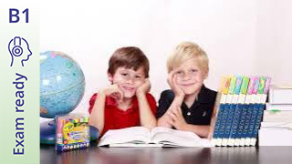 Exam ready - B1 - Image Description: Two boys at a desk
